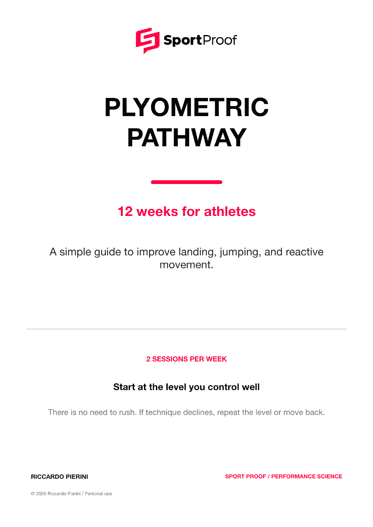 Prima pagina del Plyometric Pathway in inglese